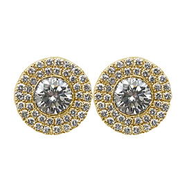 18K Yellow Gold Designer Stud Earrings : 1.22 cttw Diamonds