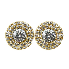 18K Yellow Gold Designer Stud Earrings : 1.22 cttw Diamonds