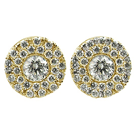 18K Yellow Gold Stud Earrings : 1.42 cttw Diamonds