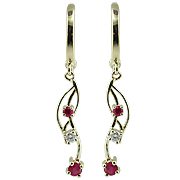 14K Yellow Gold 0.50cttw Diamond & Ruby Earrings