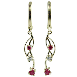 14K Yellow Gold Drop Earrings : 0.50 cttw Diamonds & Rubies