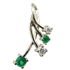 14K White Gold Drop Pendant : 0.25 cttw Diamonds & Emeralds