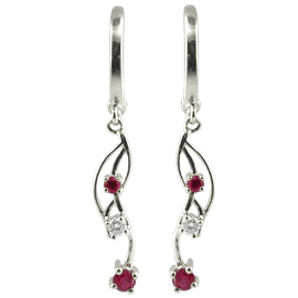 14K White Gold Drop Earrings : 0.50 cttw Diamonds & Rubies