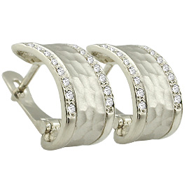 14K White Gold Hoop Earrings : 0.26 cttw Diamonds