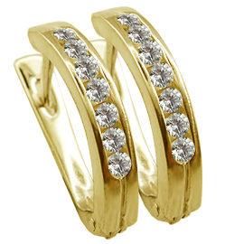 14K Yellow Gold Hoop Earrings : 0.28 cttw Diamonds
