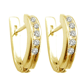 14K Yellow Gold Hoop Earrings : 0.25 cttw Diamonds