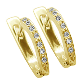 14K Yellow Gold Hoop Earrings : 0.14 cttw Diamonds