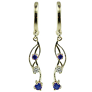 14K Yellow Gold 0.50cttw Diamond & Blue Sapphire Earrings