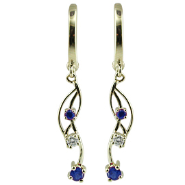 14K Yellow Gold Drop Earrings : 0.50 cttw Diamonds & Blue Sapphires