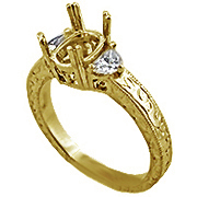 18K Yellow Gold Three Stone Setting : 1/2 cttw Diamonds