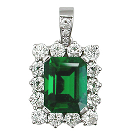18K White Gold Drop Pendant : 3.00 cttw Emerald & Diamonds