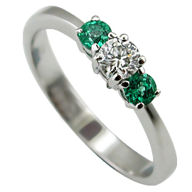18K White Gold Three Stone Ring : 0.50 cttw Diamond & Emeralds