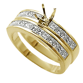 18K Yellow Gold Wedding Band Set : 1.00 cttw Diamonds