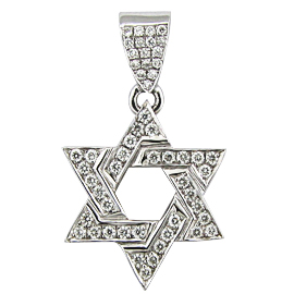 18K White Gold Star of David Pendant : 0.50 cttw Diamonds