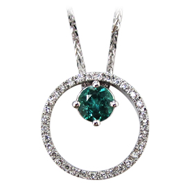 14K White Gold Drop Pendant : 0.66 cttw Emerald & Diamonds