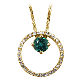 14K Yellow Gold Drop Pendant : 0.66 cttw Emerald & Diamonds