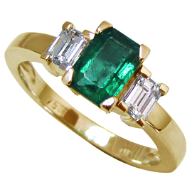 18K Yellow Gold Three Stone Ring : 1.15 cttw Emerald & Diamonds