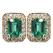 18K Yellow Gold Designer 2.60cttw Emerald & Diamond Earrings