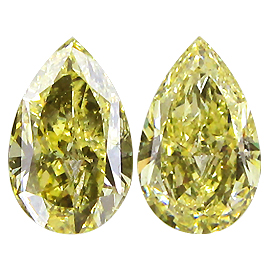 2.01 ctw Pair of Pear Shape Diamonds : Fancy Yellow / SI1
