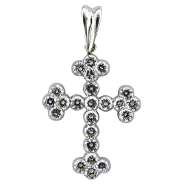 18K White Gold Cross Pendant : 1.50 cttw Diamonds