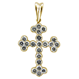 18K Yellow Gold Cross Pendant : 1.50 cttw Diamonds