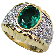 18K Two Tone 3.68cttw Emerald & Diamond Men's Ring