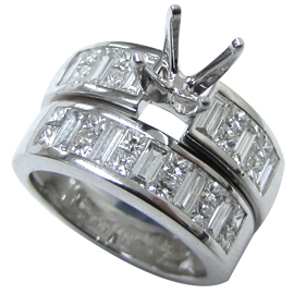 18K White Gold Wedding Band Set : 1.75 cttw Diamonds