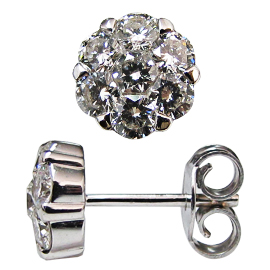 18K White Gold Stud Earrings : 1.12 cttw Diamonds