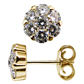18K Yellow Gold Stud Earrings : 1.12 cttw Diamonds