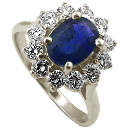 14K White Gold Fashion Ring : 2.00 cttw Sapphire & Diamonds
