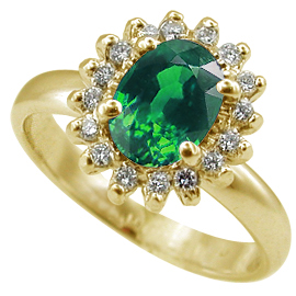 14K Yellow Gold Multi Stone Ring : 1.16 cttw Emerald & Diamonds