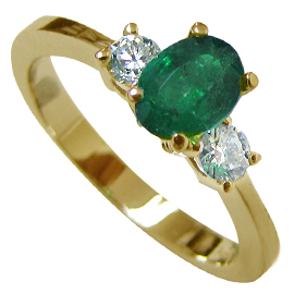 18K Yellow Gold Three Stone Ring : 0.70 cttw Emerald & Diamonds