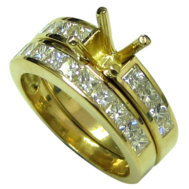 18K Yellow Gold Wedding Band Set : 1.70 cttw Diamonds