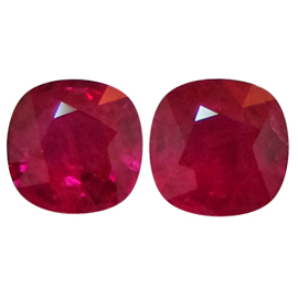 2.25 cttw Pair of Cushion Cut Rubies : Fiery Red