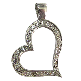 18K White Gold Heart Pendant : 0.17 cttw Diamonds