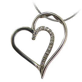 18K White Gold Heart Pendant : 0.10 cttw Diamonds