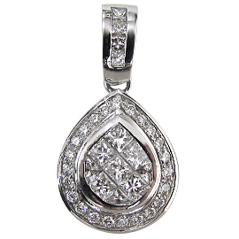 18K White Gold Drop Pendant : 1.24 cttw Diamonds