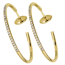 18K Yellow Gold Hoop Earrings : 0.90 cttw Diamonds