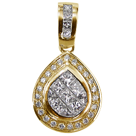 18K Yellow Gold Drop Pendant : 1.24 cttw Diamonds