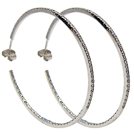 14K White Gold Hoop Earrings : 1.20 cttw Diamonds