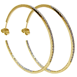 14K Yellow Gold Hoop Earrings : 1.20 cttw Diamonds