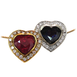 18K Two Tone Multi Stone Necklace : 2.25 cttw Ruby, Sapphire & Diamonds