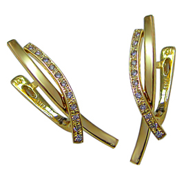 14K Yellow Gold Hoop Earrings : 0.18 cttw Diamonds