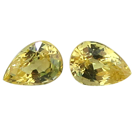 0.65 cttw Pair of Heart Shape Yellow Sapphires : Lemon Yellow