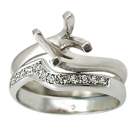 18K White Gold Wedding Band Set : 0.14 cttw Diamonds