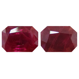 2.48 cttw Pair of Emerald Cut Rubies : Deep Rich Red
