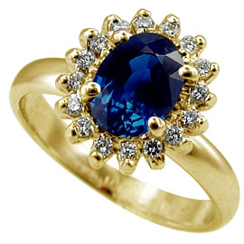 14K Yellow Gold Multi Stone Ring : 1.16 cttw Sapphire & Diamonds