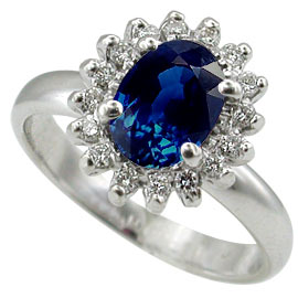 14K White Gold Multi Stone Ring : 1.16 cttw Sapphire & Diamonds