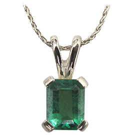 18K White Gold Solitaire Pendant : 0.70 cttw Emerald