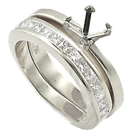 18K White Gold Wedding Band Set : 0.60 cttw Diamonds